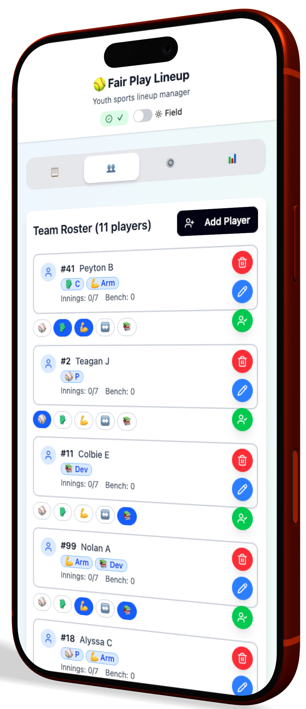 Fair Play Lineup Mobile UI